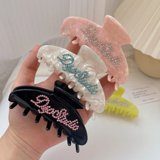 【MOQ 12 PCS】Acetate Rhinestone Letter Claw Clip