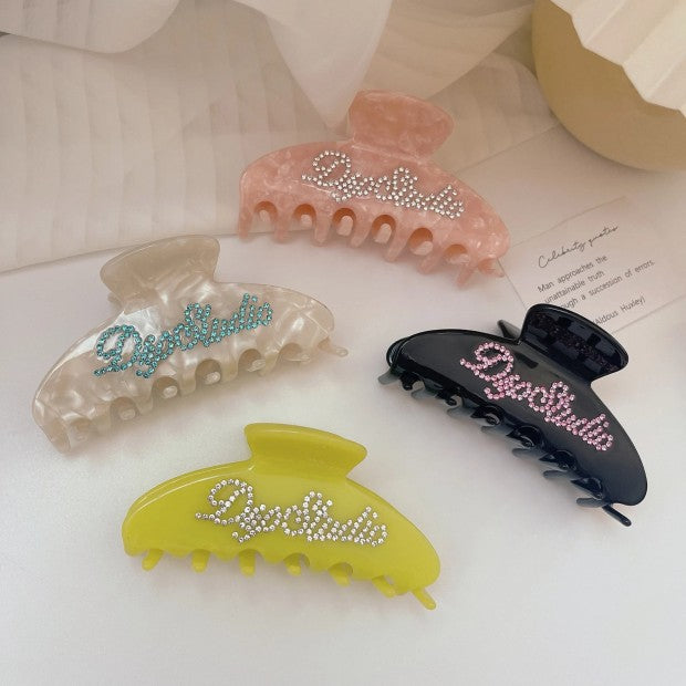 【MOQ 12 PCS】Acetate Rhinestone Letter Claw Clip