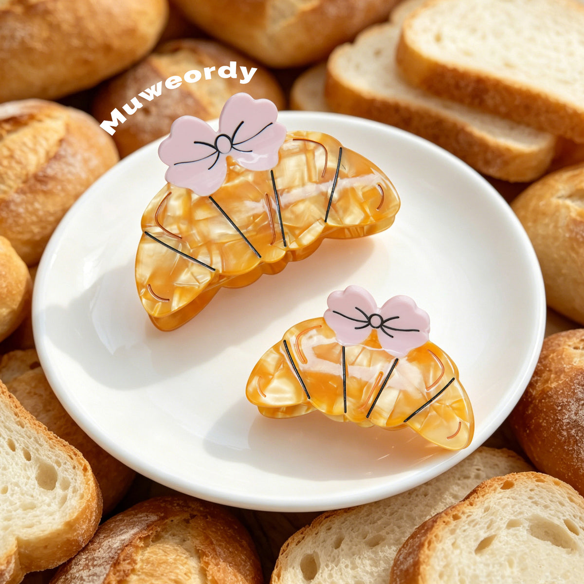 【MOQ 12 PCS】Croissant Bow Acetate Claw Clip