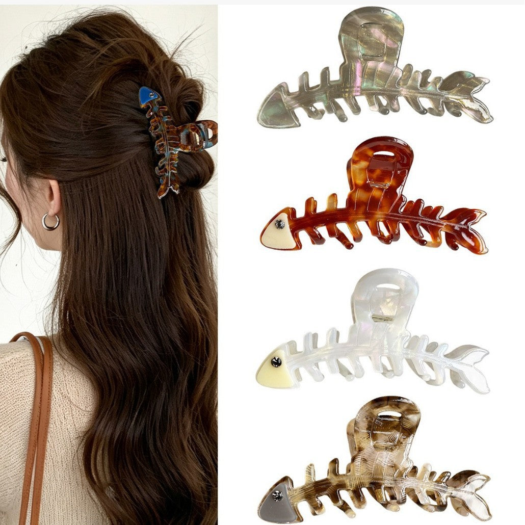 【MOQ 12 PCS】Acetate Fishbone Hair Claw, Large Shark Clip For Thick Hair