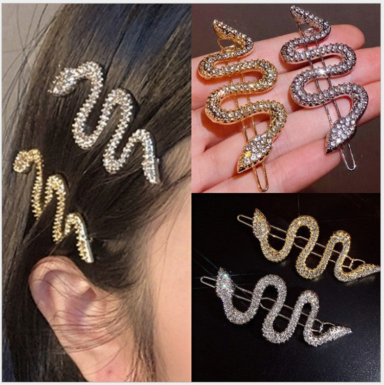 【MOQ 12 PCS】Rhinestone Snake Hair Clip, Minimalist Cool Side Barrette