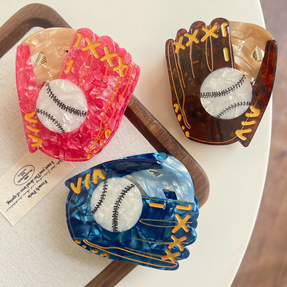 【MOQ 12 PCS】Acetate Baseball Glove Claw Clip, Fun Baseball Hair Jaw Clip for Updo