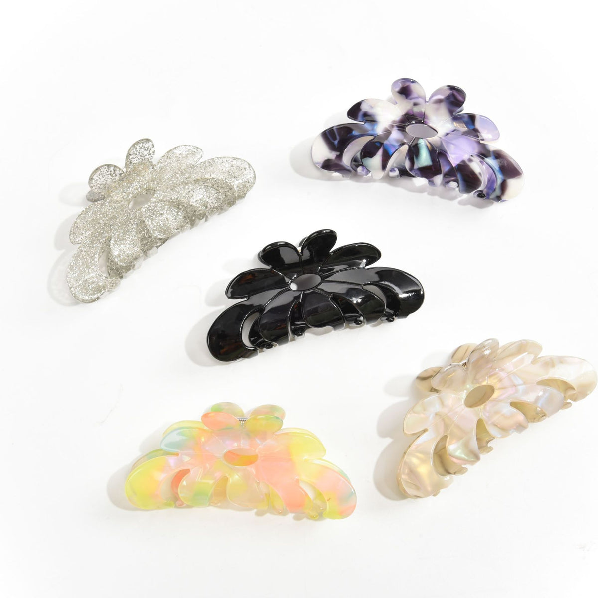 【MOQ 12 PCS】Floral Acetate Hair Claw, Vintage Colorful Shark Clip