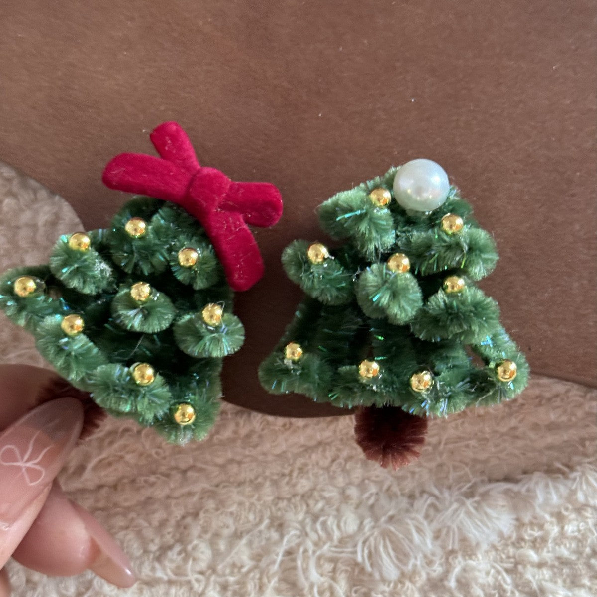 【MOQ 12 PCS】Christmas Pipe Cleaner Tree Hair Clip Handmade Side Bang Duckbill Clip