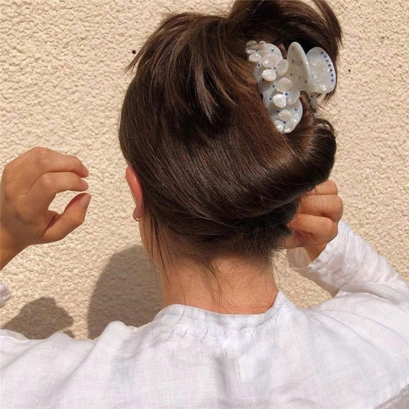 【MOQ 12 PCS】Acetate Full Rhinestone Flower Hair Claw, Elegant Shark Clip