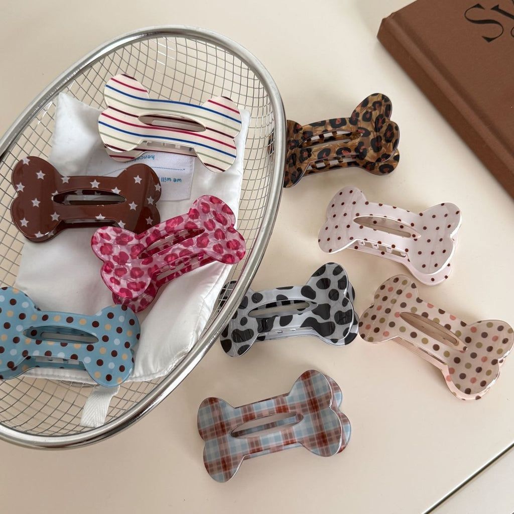 【MOQ 12 PCS】Leopard Print Bone Alligator Hair Clip, Vintage Flat Duckbill Clip