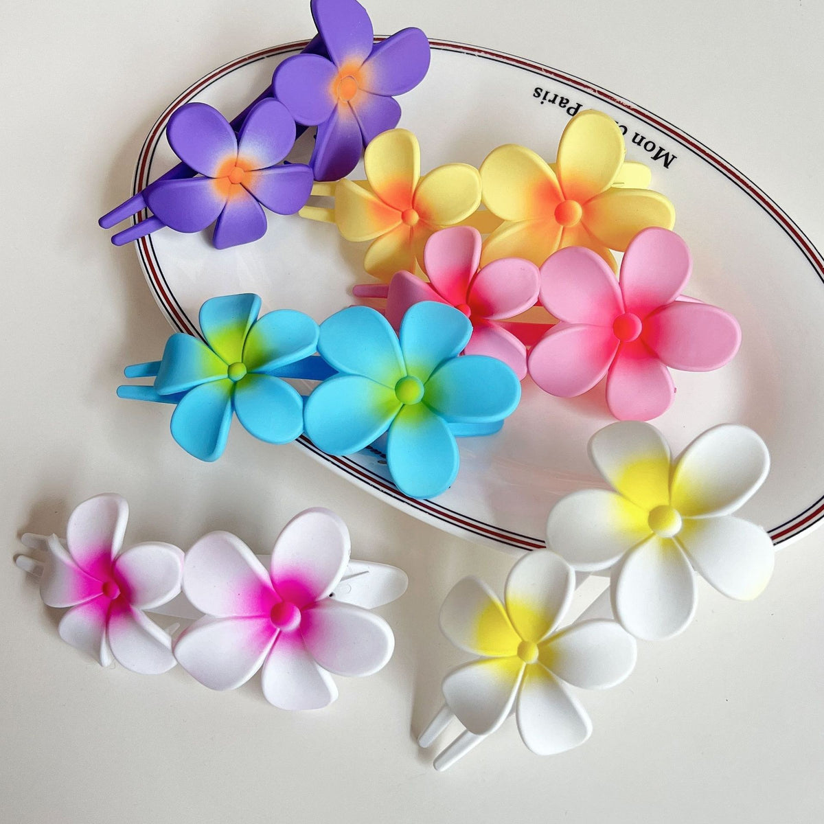 【MOQ 12 PCS】Dopamine Colorful Plumeria Duckbill Clip Back Head Horizontal Hair Clip