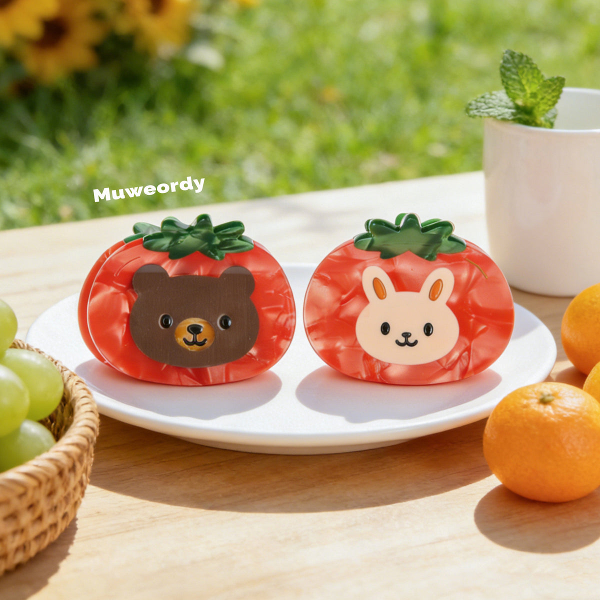 【MOQ 12 PCS】Tomato Bear & Rabbit Acetate Hair Claw, Cute Shark Clip