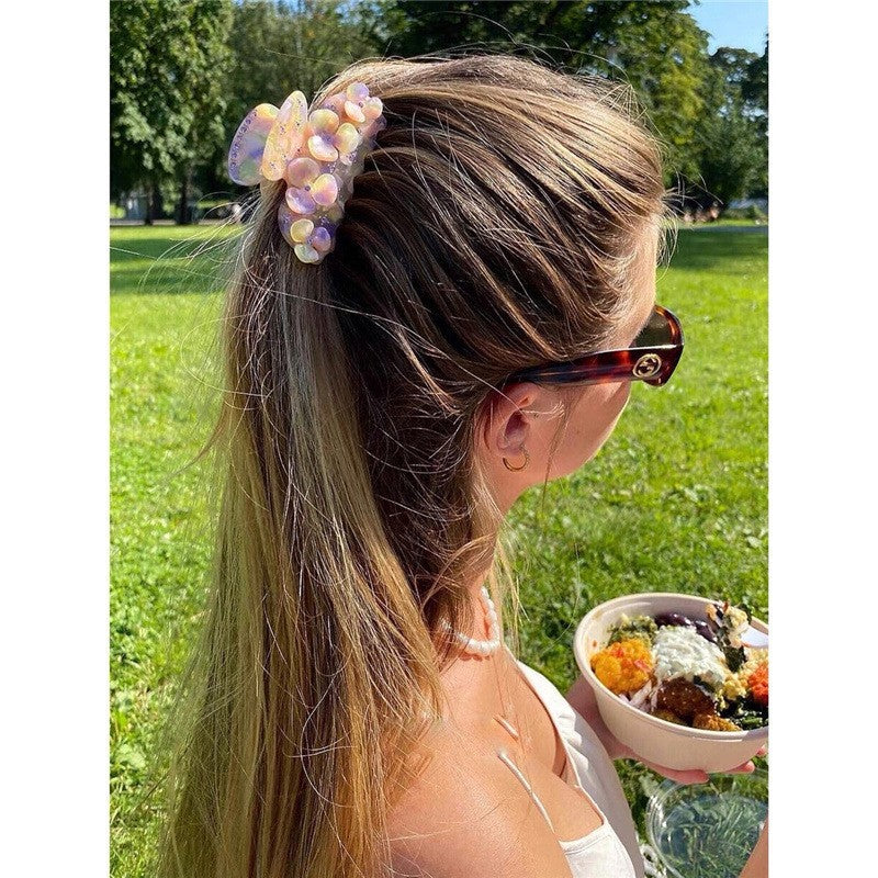 【MOQ 12 PCS】Acetate Full Rhinestone Flower Hair Claw, Elegant Shark Clip