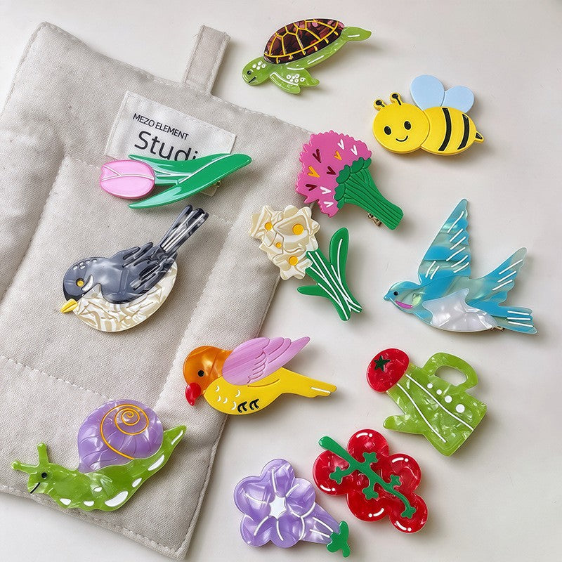 【MOQ 12 PCS】Cartoon Animal Tulip Acetate Hair Clip Bird Duckbill Side Bang Clip