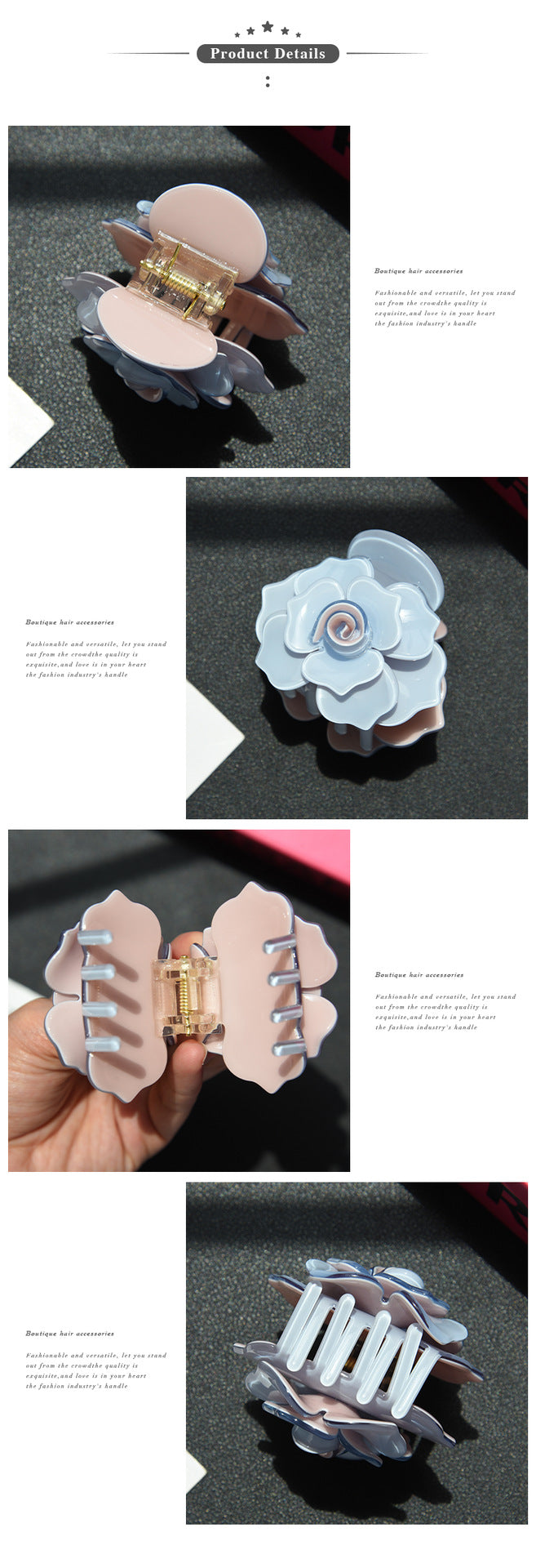 【MOQ 12 PCS】Acetate 3D Rose Hair Claw, Elegant Shark Clip
