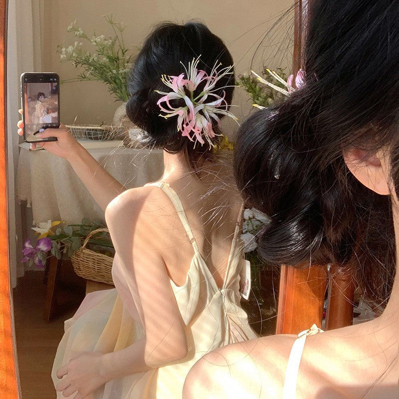【MOQ 12 PCS】New Chinese Style Lycoris Hair Clip Sweet Forest Side Bang Barrette