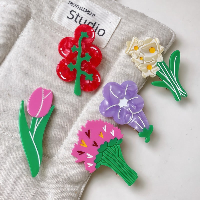 【MOQ 12 PCS】Cartoon Animal Tulip Acetate Hair Clip Bird Duckbill Side Bang Clip