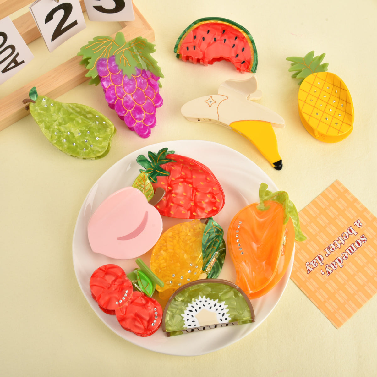 【MOQ 12 PCS】Acetate Fruit Claw Clip