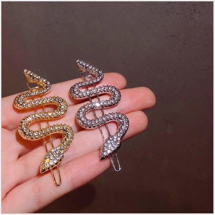【MOQ 12 PCS】Rhinestone Snake Hair Clip, Minimalist Cool Side Barrette