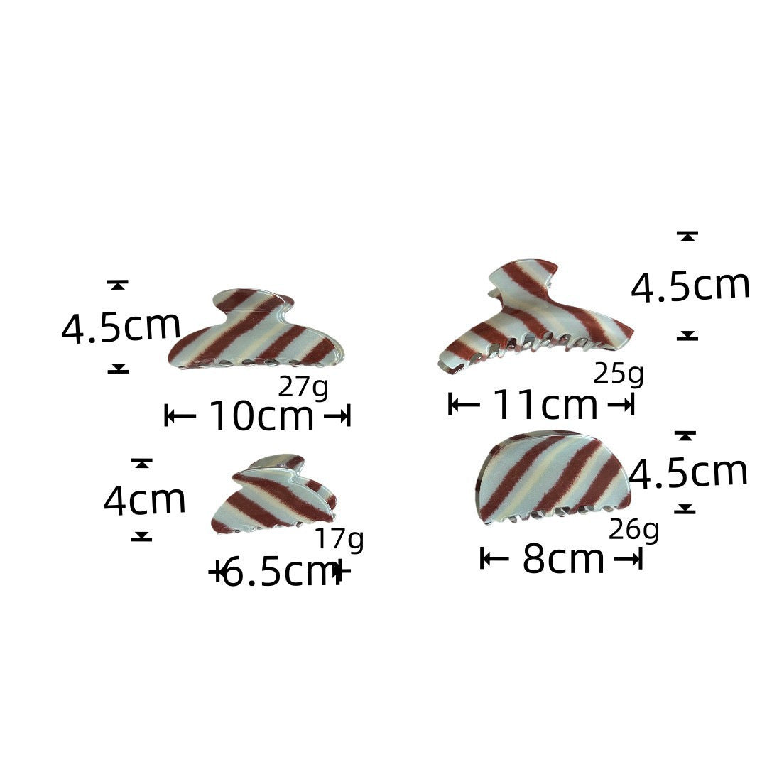 【MOQ 12 PCS】Acetate Brown Stripe Claw Clip, Elegant Back Head Updo Hair Clip