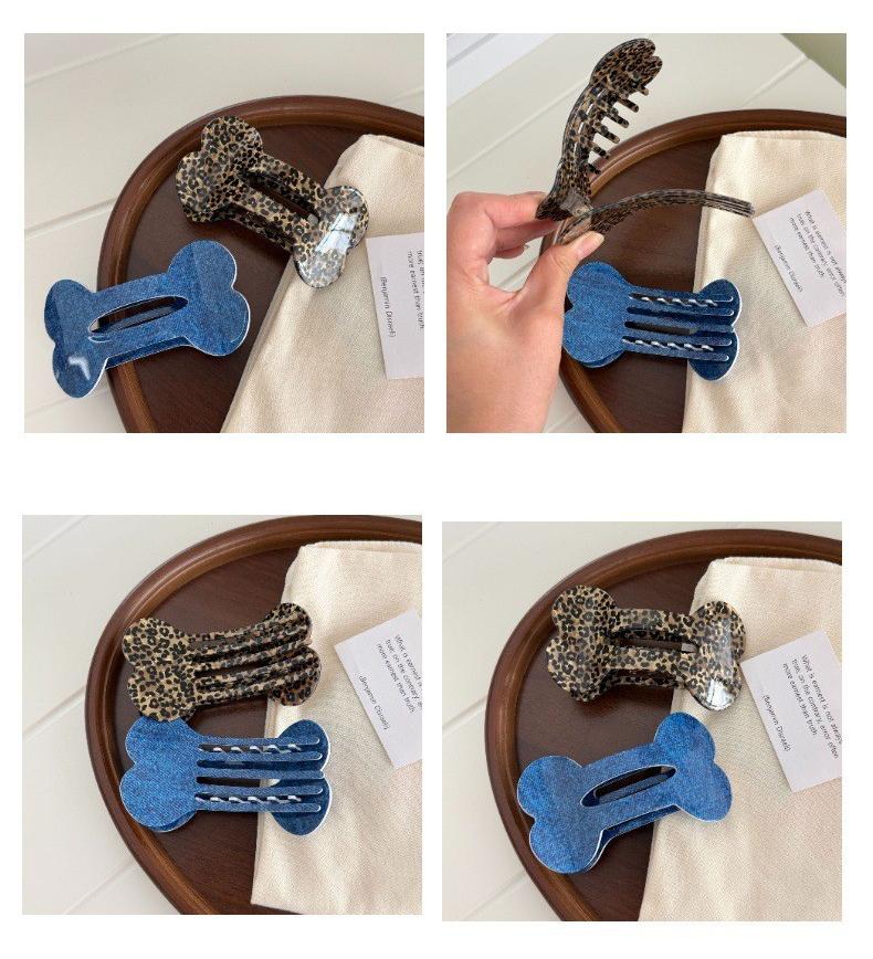 【MOQ 12 PCS】Leopard Print Bone Alligator Hair Clip, Vintage Flat Duckbill Clip