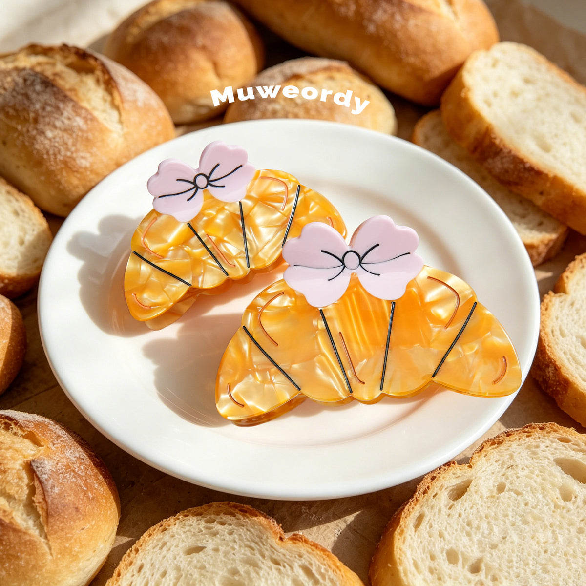 【MOQ 12 PCS】Croissant Bow Acetate Claw Clip