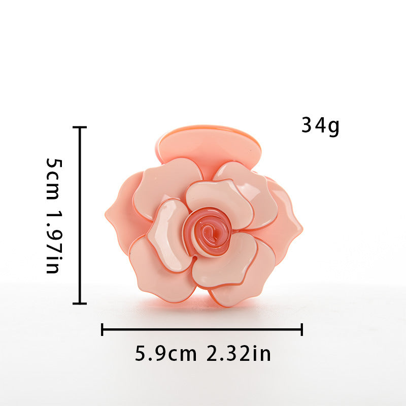 【MOQ 12 PCS】Acetate 3D Rose Hair Claw, Elegant Shark Clip