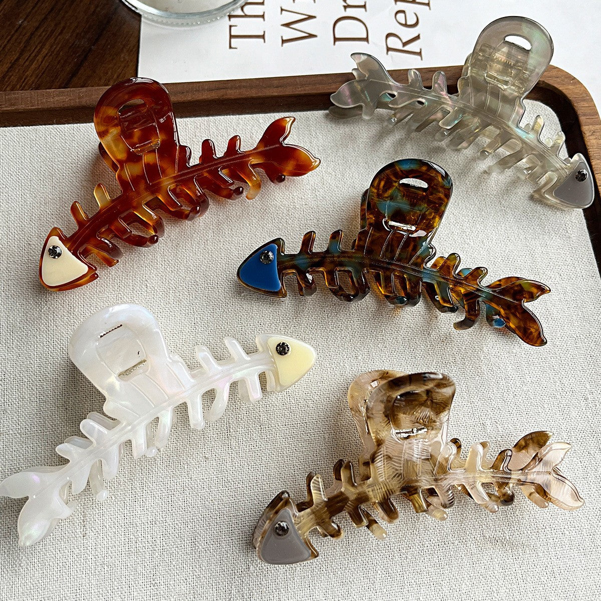 【MOQ 12 PCS】Acetate Fishbone Hair Claw, Large Shark Clip For Thick Hair