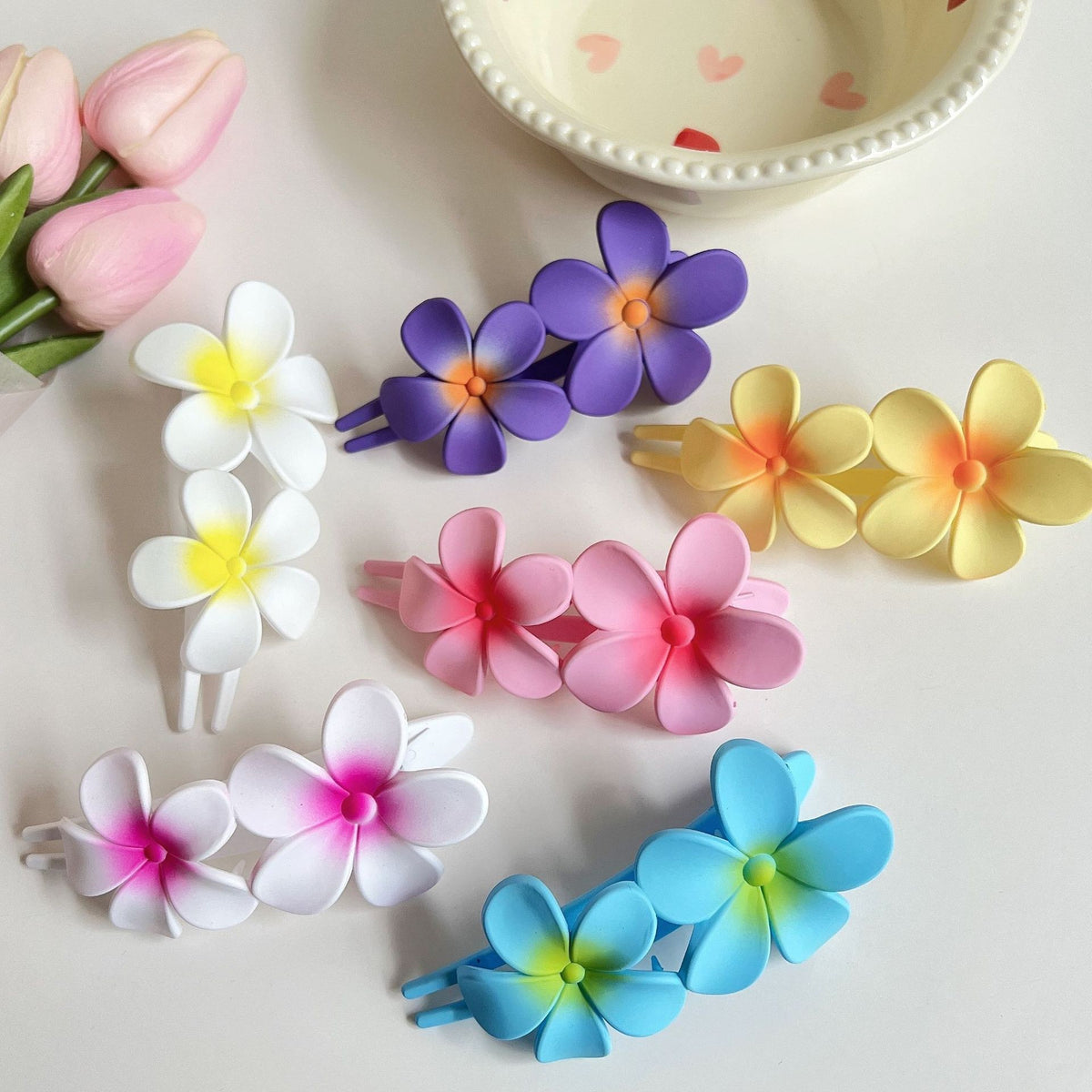 【MOQ 12 PCS】Dopamine Colorful Plumeria Duckbill Clip Back Head Horizontal Hair Clip