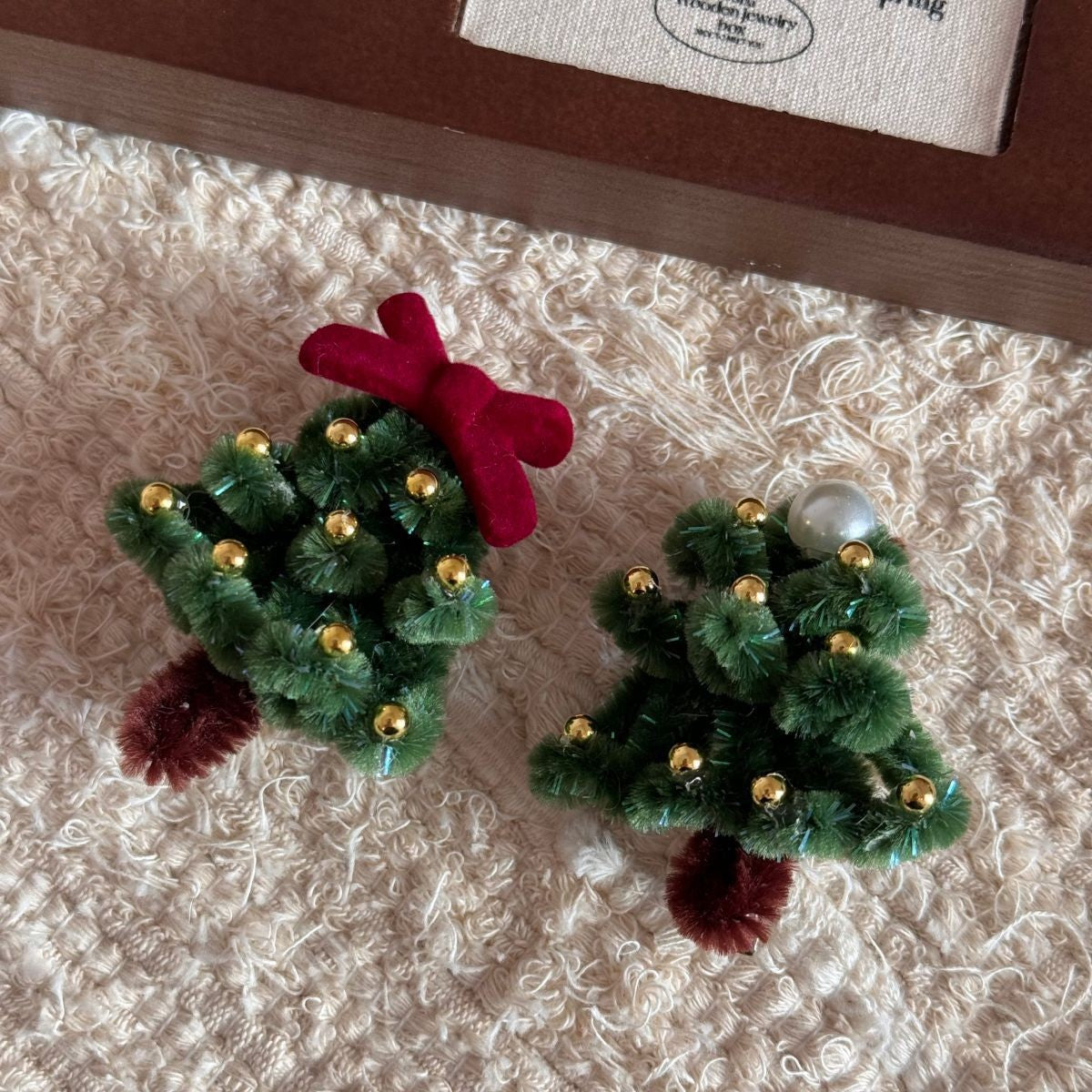 【MOQ 12 PCS】Christmas Pipe Cleaner Tree Hair Clip Handmade Side Bang Duckbill Clip