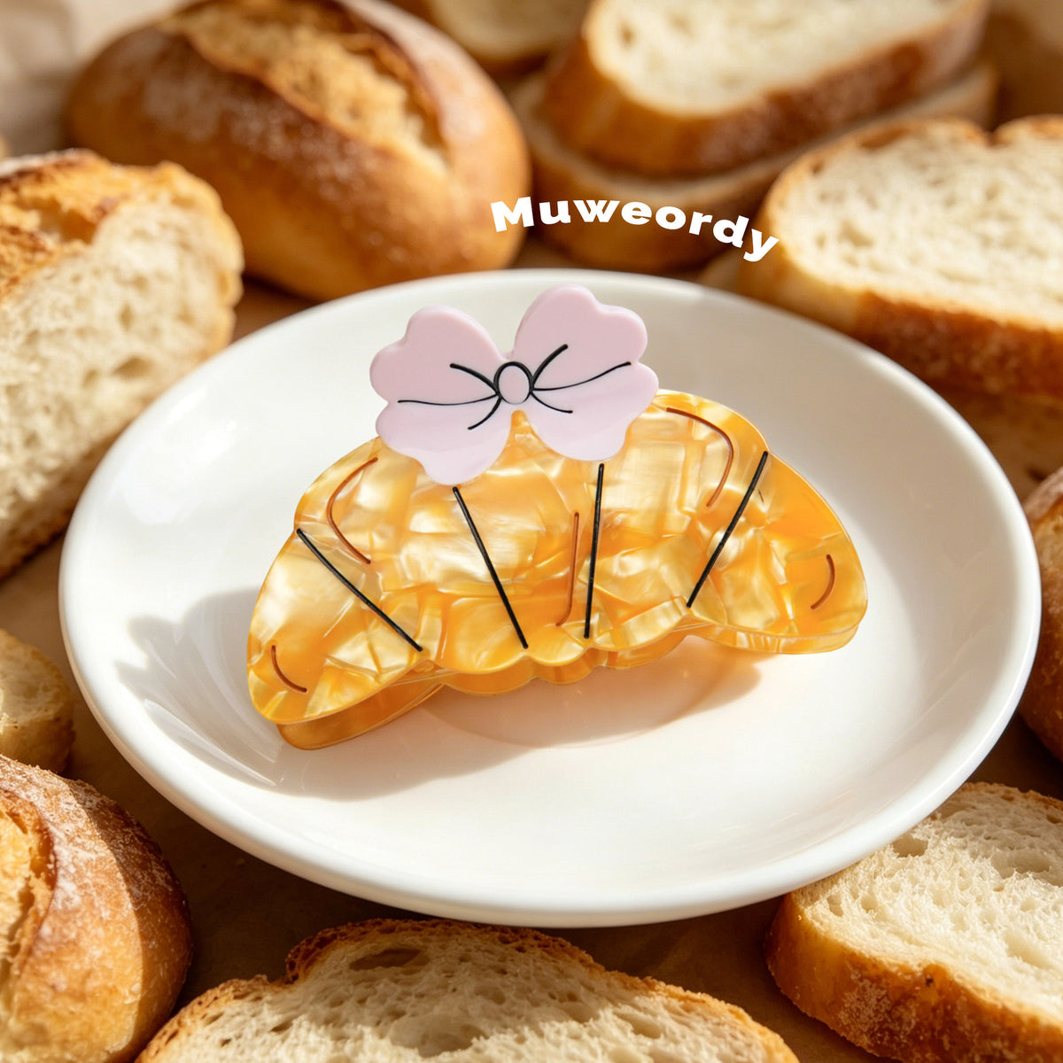 【MOQ 12 PCS】Croissant Bow Acetate Claw Clip