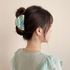 【MOQ 12 PCS】3D Peacock Fan Hair Claw – Ethnic Print Shark Clip