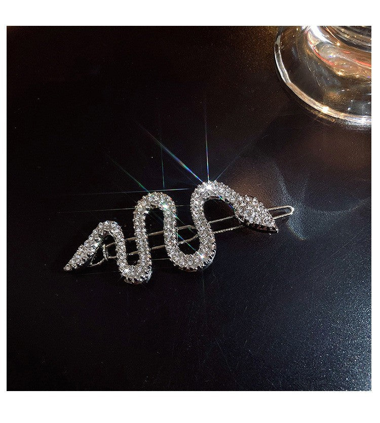 【MOQ 12 PCS】Rhinestone Snake Hair Clip, Minimalist Cool Side Barrette
