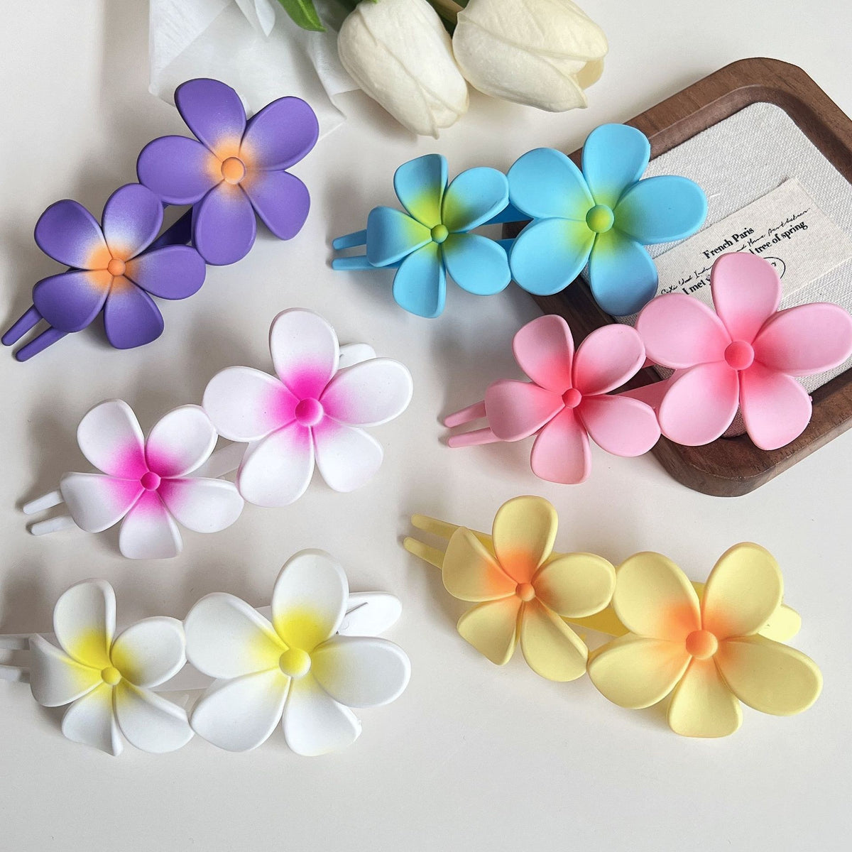 【MOQ 12 PCS】Dopamine Colorful Plumeria Duckbill Clip Back Head Horizontal Hair Clip