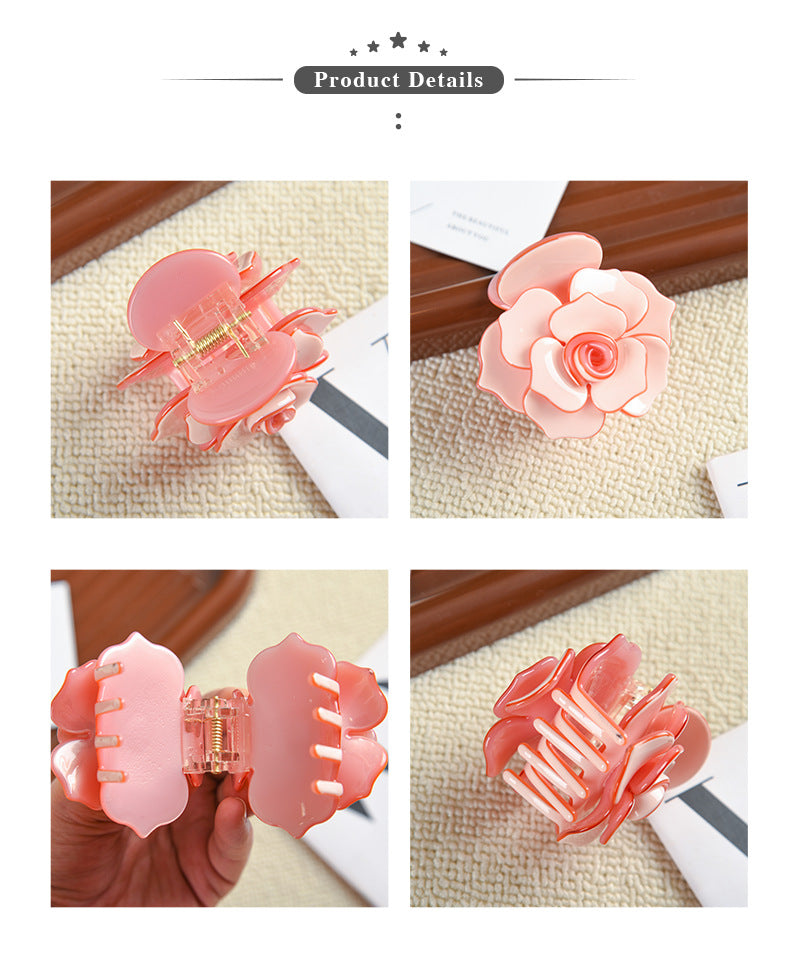 【MOQ 12 PCS】Acetate 3D Rose Hair Claw, Elegant Shark Clip