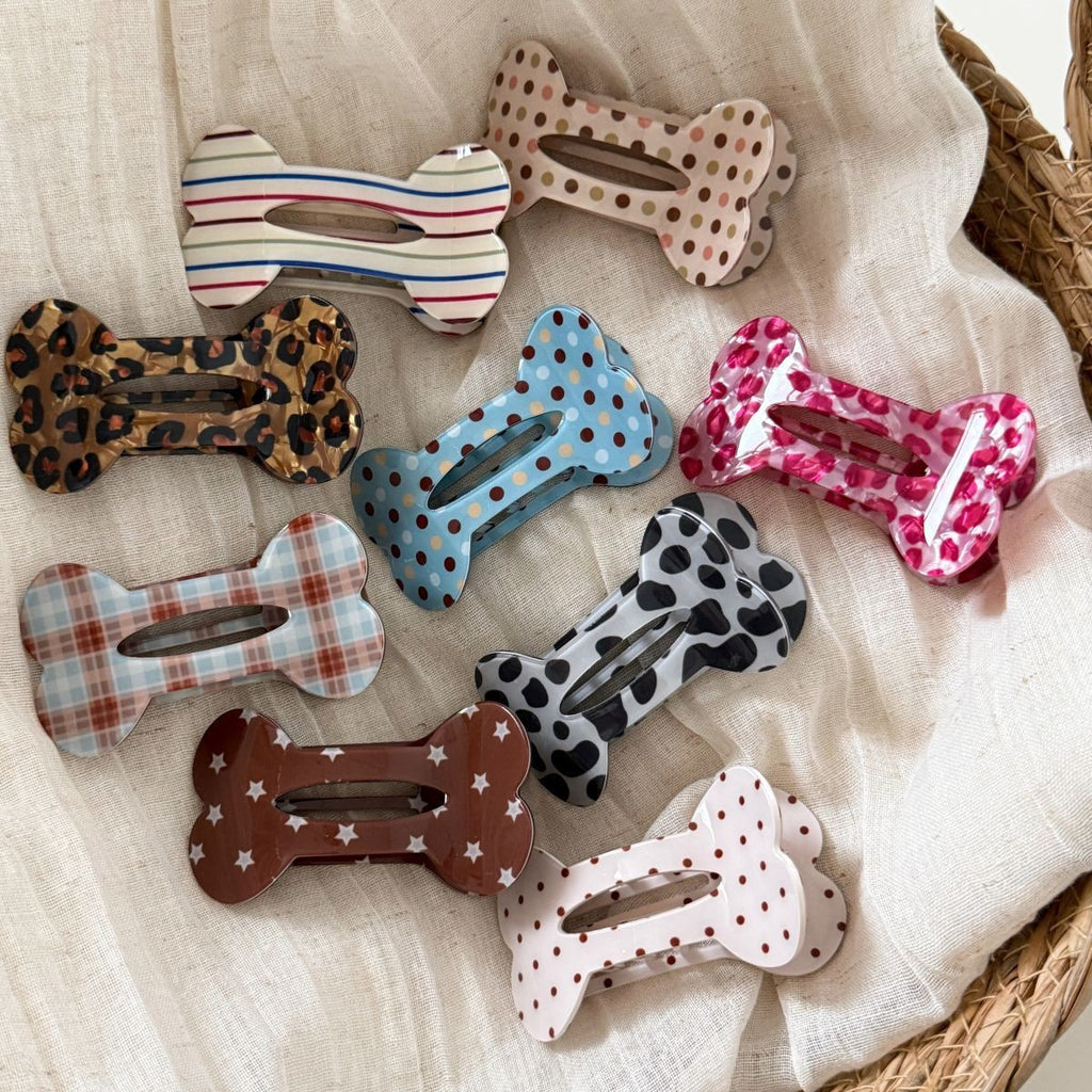 【MOQ 12 PCS】Leopard Print Bone Alligator Hair Clip, Vintage Flat Duckbill Clip