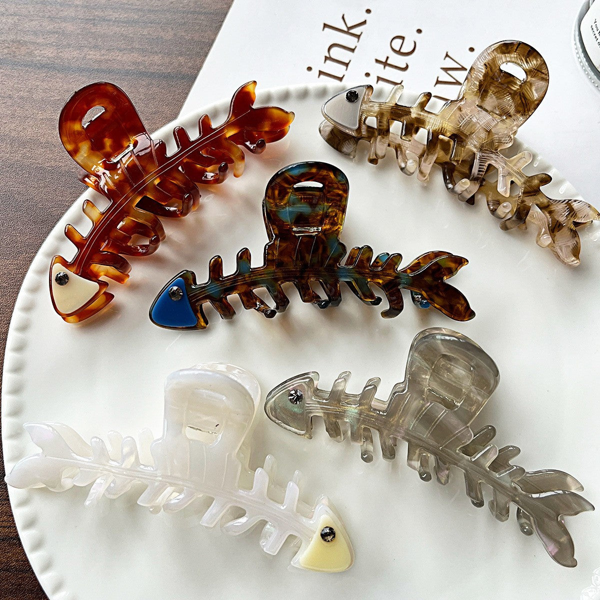 【MOQ 12 PCS】Acetate Fishbone Hair Claw, Large Shark Clip For Thick Hair