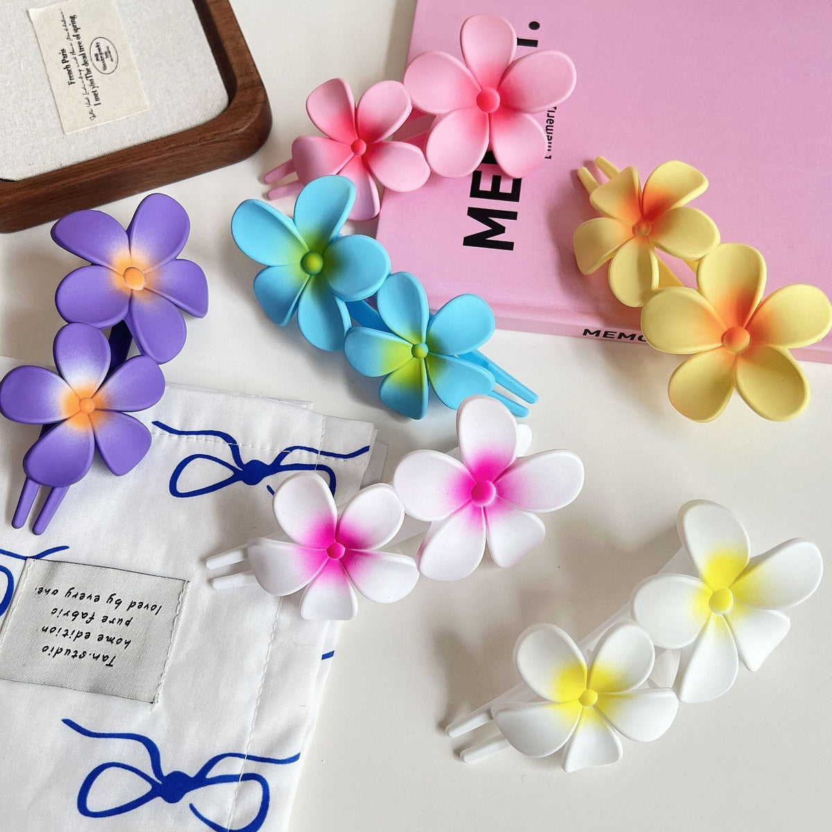 【MOQ 12 PCS】Dopamine Colorful Plumeria Duckbill Clip Back Head Horizontal Hair Clip