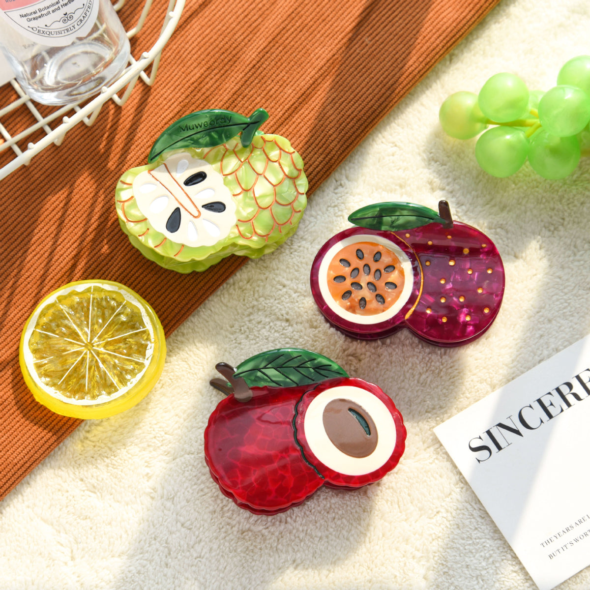 【MOQ 12 PCS】Playful Fruit Acetate Hair Claw – Elegant Shark Clip