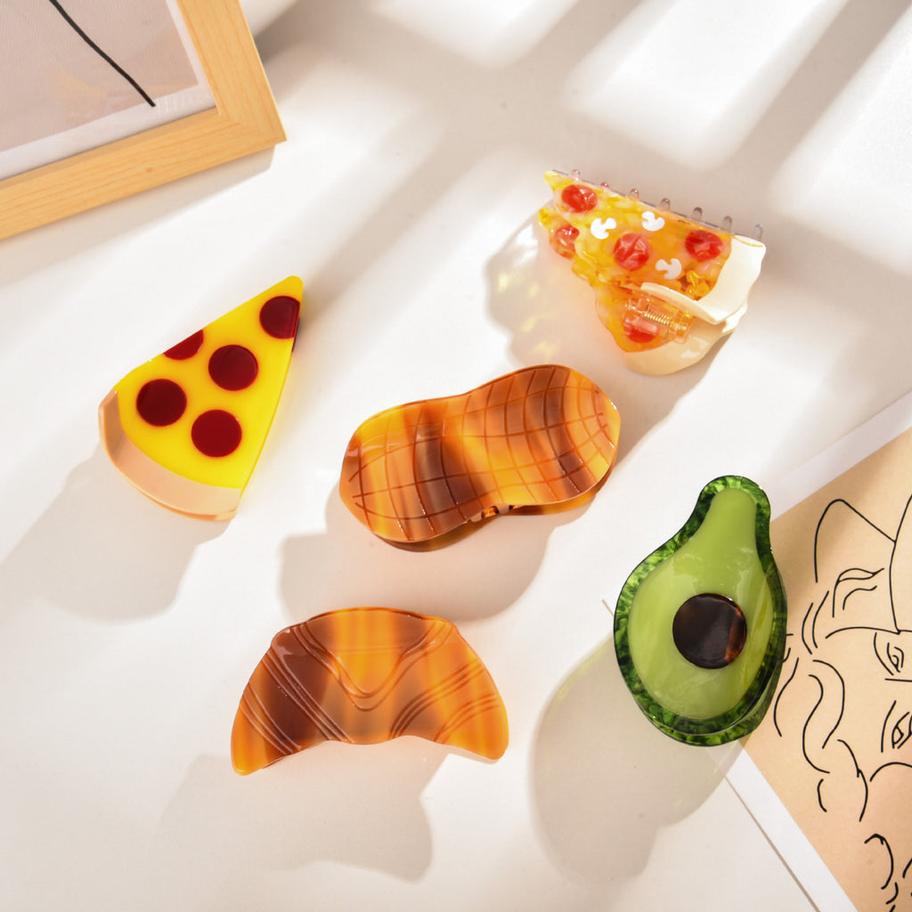 【MOQ 12 PCS】Acetate Peanut Avocado Food Hair Claw, Shark Clip