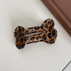 【MOQ 12 PCS】Leopard Print Bone Alligator Hair Clip, Vintage Flat Duckbill Clip