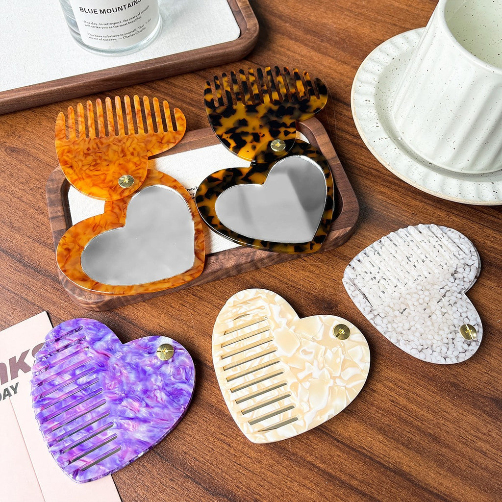 【MOQ 12 PCS】Leopard Print Acetate Mirror Comb, Rotatable Anti-static 2-in-1 Comb