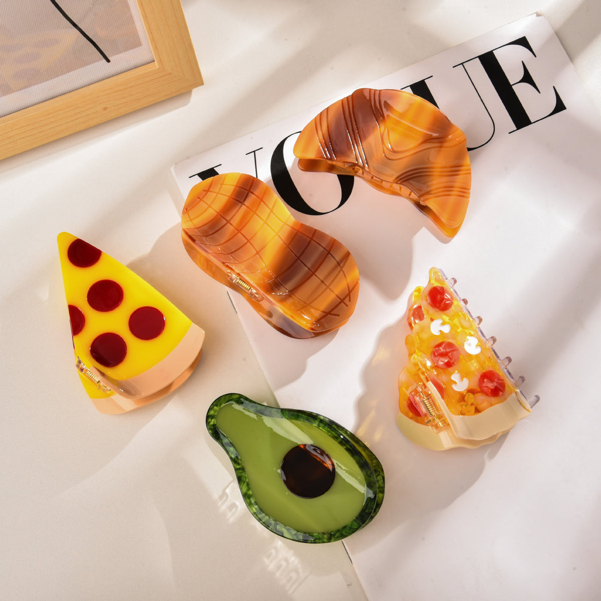 【MOQ 12 PCS】Acetate Peanut Avocado Food Hair Claw, Shark Clip