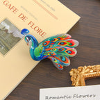 【MOQ 12 PCS】3D Peacock Fan Hair Claw – Ethnic Print Shark Clip