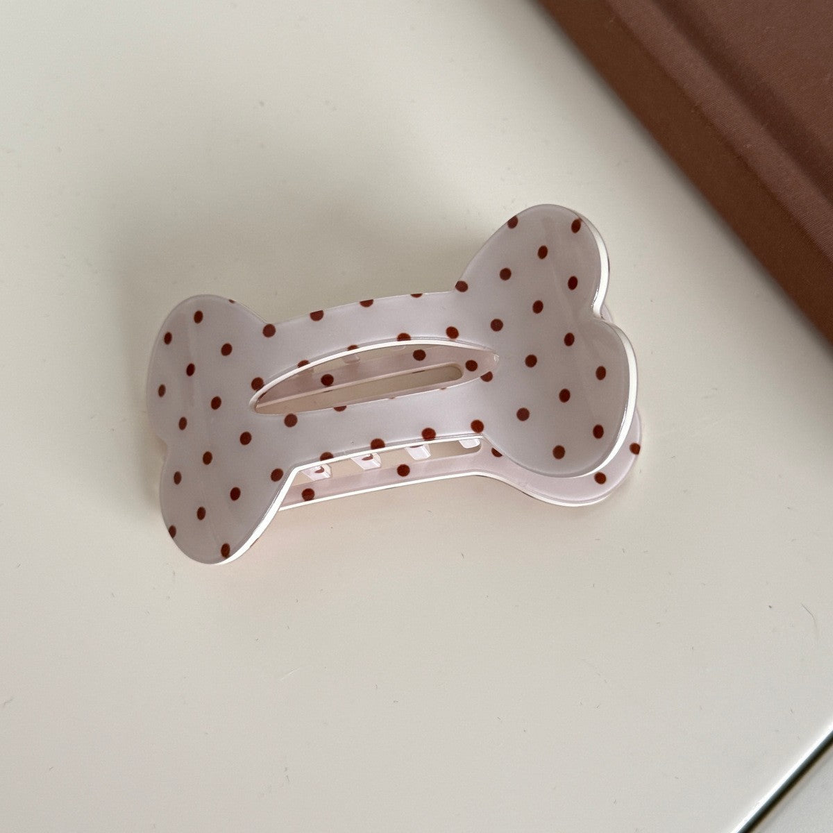 【MOQ 12 PCS】Leopard Print Bone Alligator Hair Clip, Vintage Flat Duckbill Clip