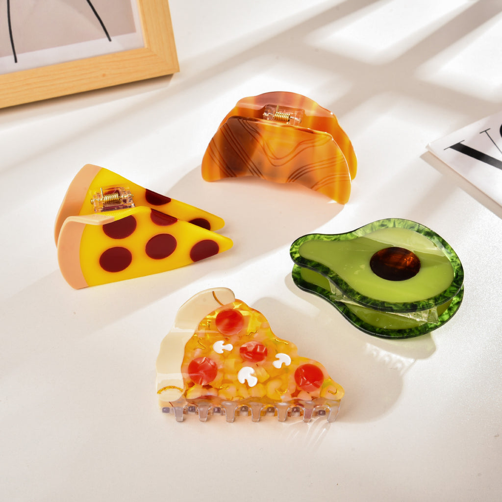 【MOQ 12 PCS】Acetate Peanut Avocado Food Hair Claw, Shark Clip