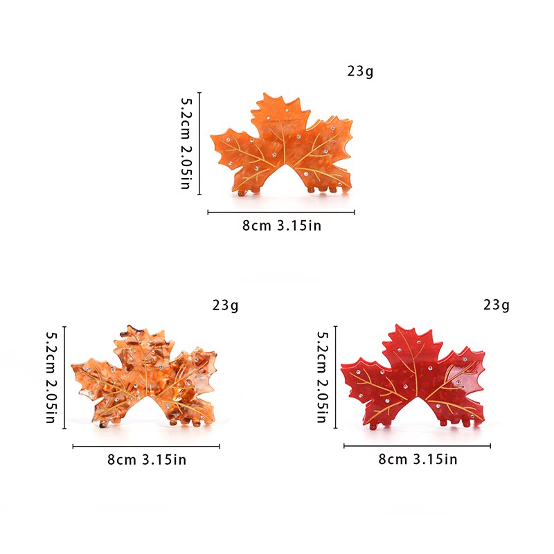 【MOQ 12 PCS】Rhinestone Maple Leaf Acetate Hair Claw, Gift Box