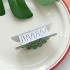 【MOQ 12 PCS】3D Peacock Fan Hair Claw – Ethnic Print Shark Clip