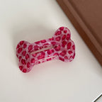 【MOQ 12 PCS】Leopard Print Bone Alligator Hair Clip, Vintage Flat Duckbill Clip