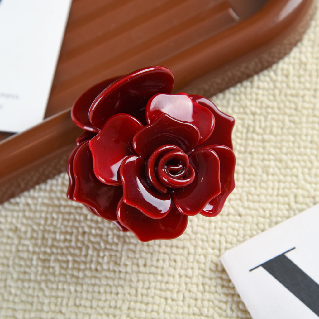 【MOQ 12 PCS】Acetate 3D Rose Hair Claw, Elegant Shark Clip