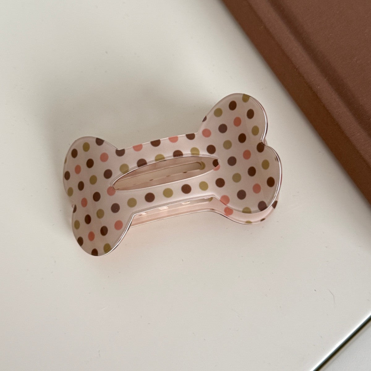 【MOQ 12 PCS】Leopard Print Bone Alligator Hair Clip, Vintage Flat Duckbill Clip