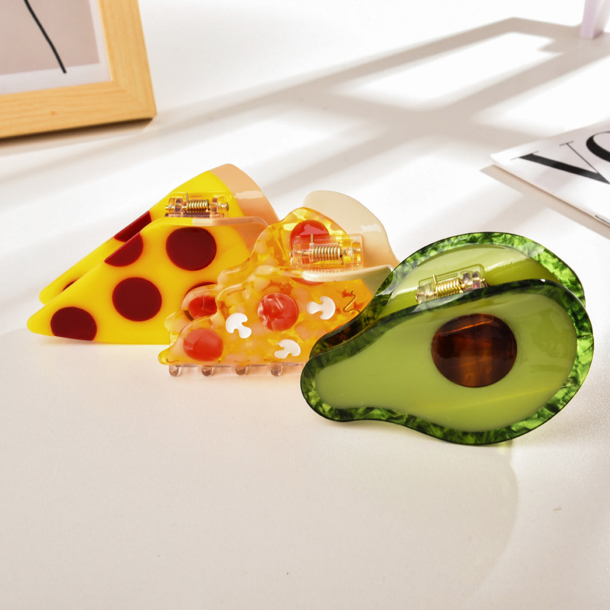 【MOQ 12 PCS】Acetate Peanut Avocado Food Hair Claw, Shark Clip