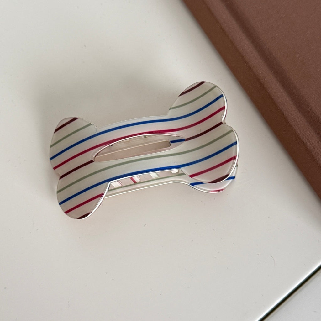 【MOQ 12 PCS】Leopard Print Bone Alligator Hair Clip, Vintage Flat Duckbill Clip
