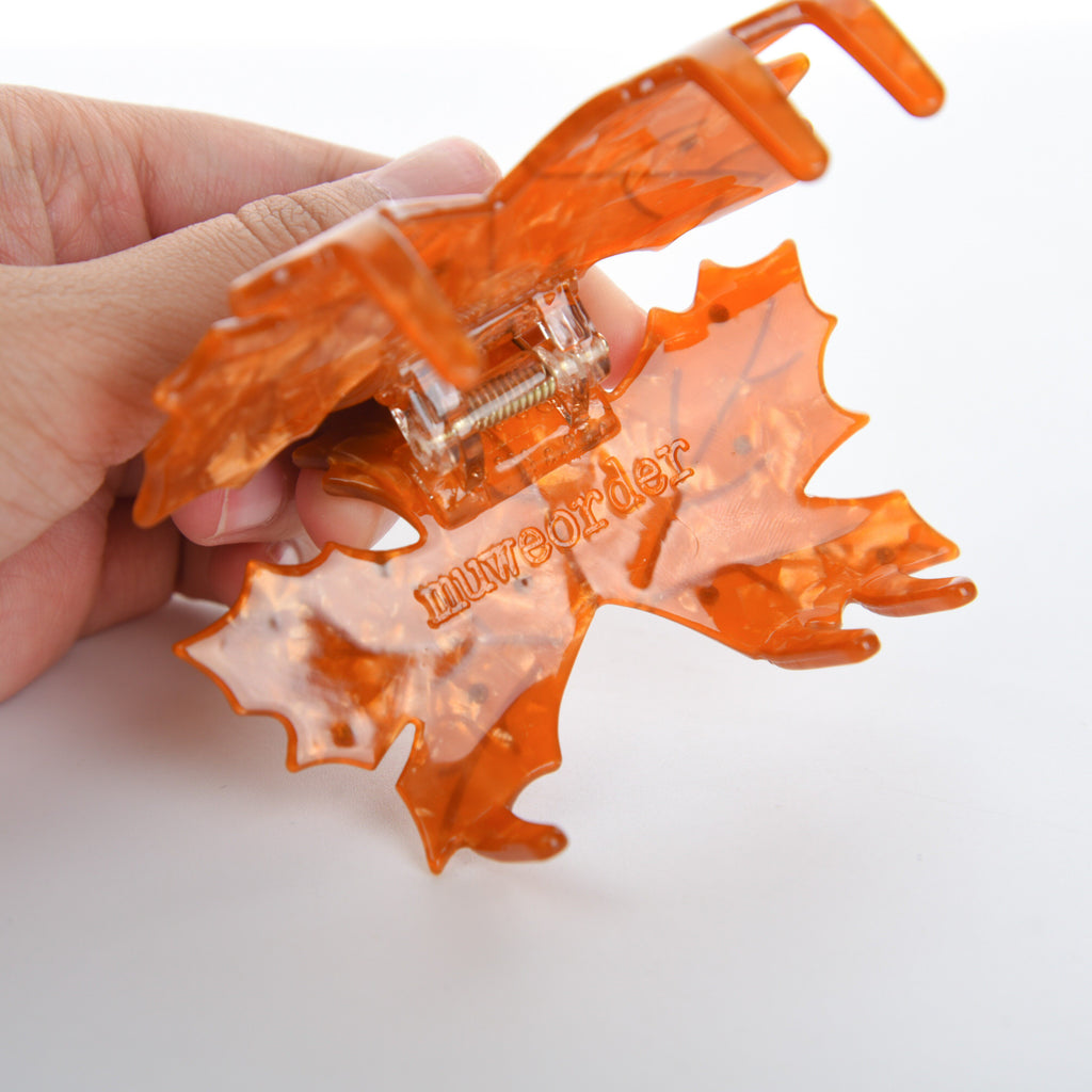 【MOQ 12 PCS】Rhinestone Maple Leaf Acetate Hair Claw, Gift Box